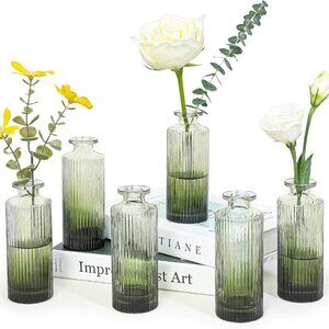 Green Small Mini Flower Bud Vases Set of 6 Bulk for Wedding Décor Centerpiece